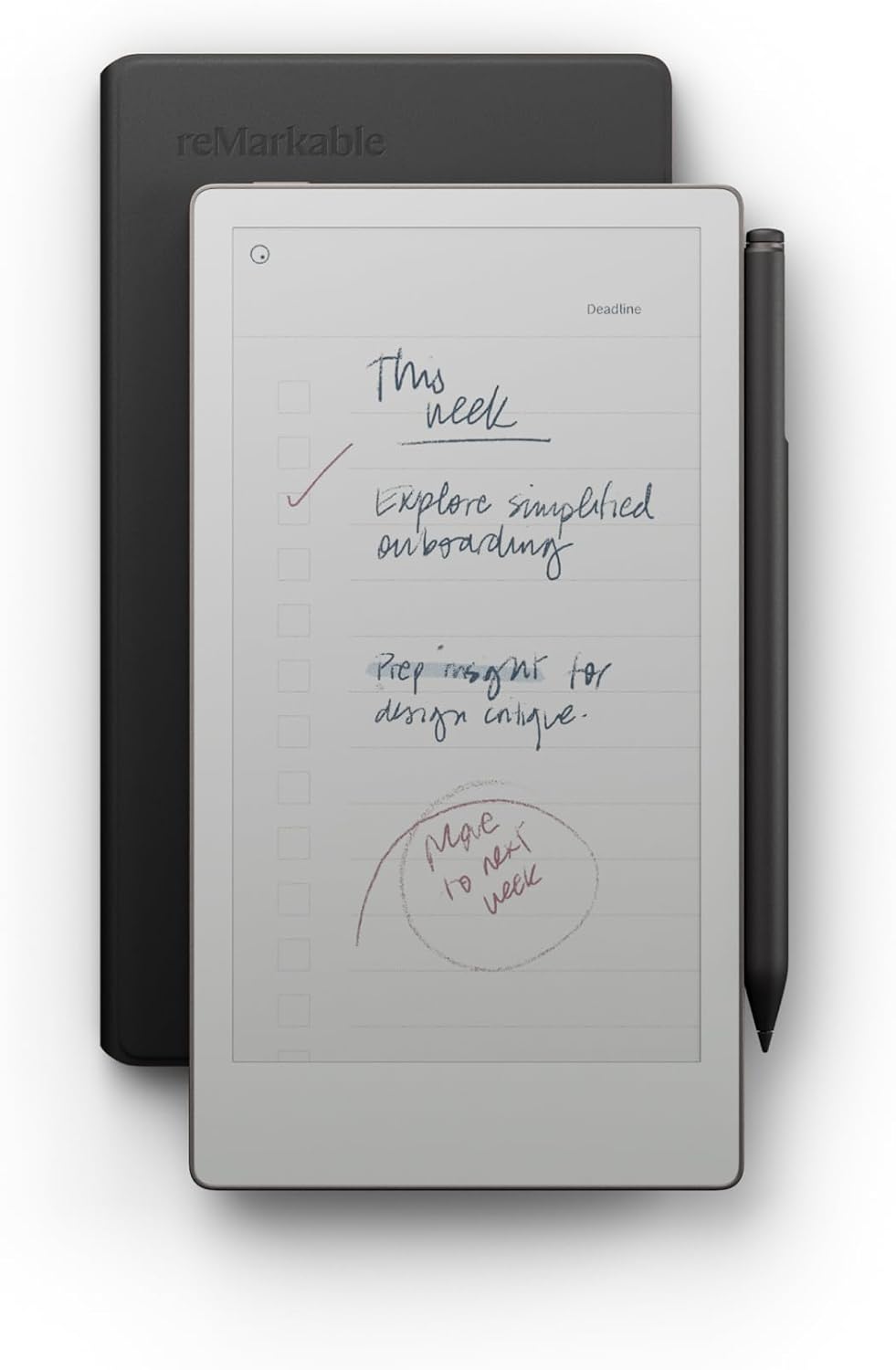 reMarkable Pack Premium Paper Pro Move | Tableta de Tinta Electrónica - Pantalla a Color 7,3" + Lápiz Marker Plus con Goma Integrada + Funda Book Folio de Piel Negra