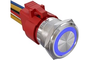 ‎APIELE APIELE 22MM Verriegelung Druckschalter 12VDC 10A,Edelstahl mit LED wasserdicht Latch Drucktastenschalter mit vorverdrahtetem Stecker, Auto RV LKW Boot EIN/AUS Taste Schalter (Blau)