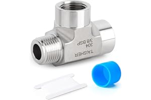 TAISHER 1 pezzi forgiati di 304 raccordi per tubi a T in acciaio inox, 3/8" BSP femmina x 3/8" BSP femmina x 3/8" BSP maschio raccordi per tubi, maschio Run Tee, per acqua Oill aria gas