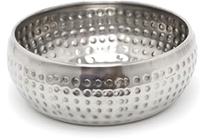 Carousel Home 15cm Stylish Silver Metal Kitchen Bowl | Round Stainless Steel Display Dish with Hammered Detail | Snack Bowl