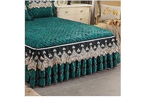 RTSFKFS Bettrock Tagesdecke Bettlaken Betttuch 3-teiliges Set Bett Abdeckung Bettrock Samt 150x200cm/180x200cm/120 x 200 Bettrock Rüschen-1 Bettrock +2 Kissenbezüge Matratzenbezug Schutzhülle