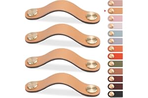 LEREATI 4pcs Poignée Meuble Cuir, Bouton Porte Placard Poignee Cuir Bouton de Tiroir, Poignee de Meuble Vintage pour Armoires, Commode, Cuisine, Salle de Bain (Beige, 96mm)