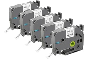 ‎STRONIX 5x Kompatibel für Brother P-Touch Bänder 12mm TZe-231 TZ-231 Ub-231 Etikettenband für P-Touch Brother Beschriftungsgerät PT-1010 D400 H105 H100R H107 H100LB D200 1000, Schwarz auf Weiß Schriftbänder