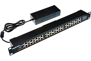 ZHANGQING 12 Port PoE Injector Gigabit for 24V Passive PoE/Ubiquiti/Mikrotik Device with 10/100/1000 Data & 24V 60W Power Supply, Power over Ethernet Injector 19 Inch Rackmount 1U | GPOE-12-24V60W