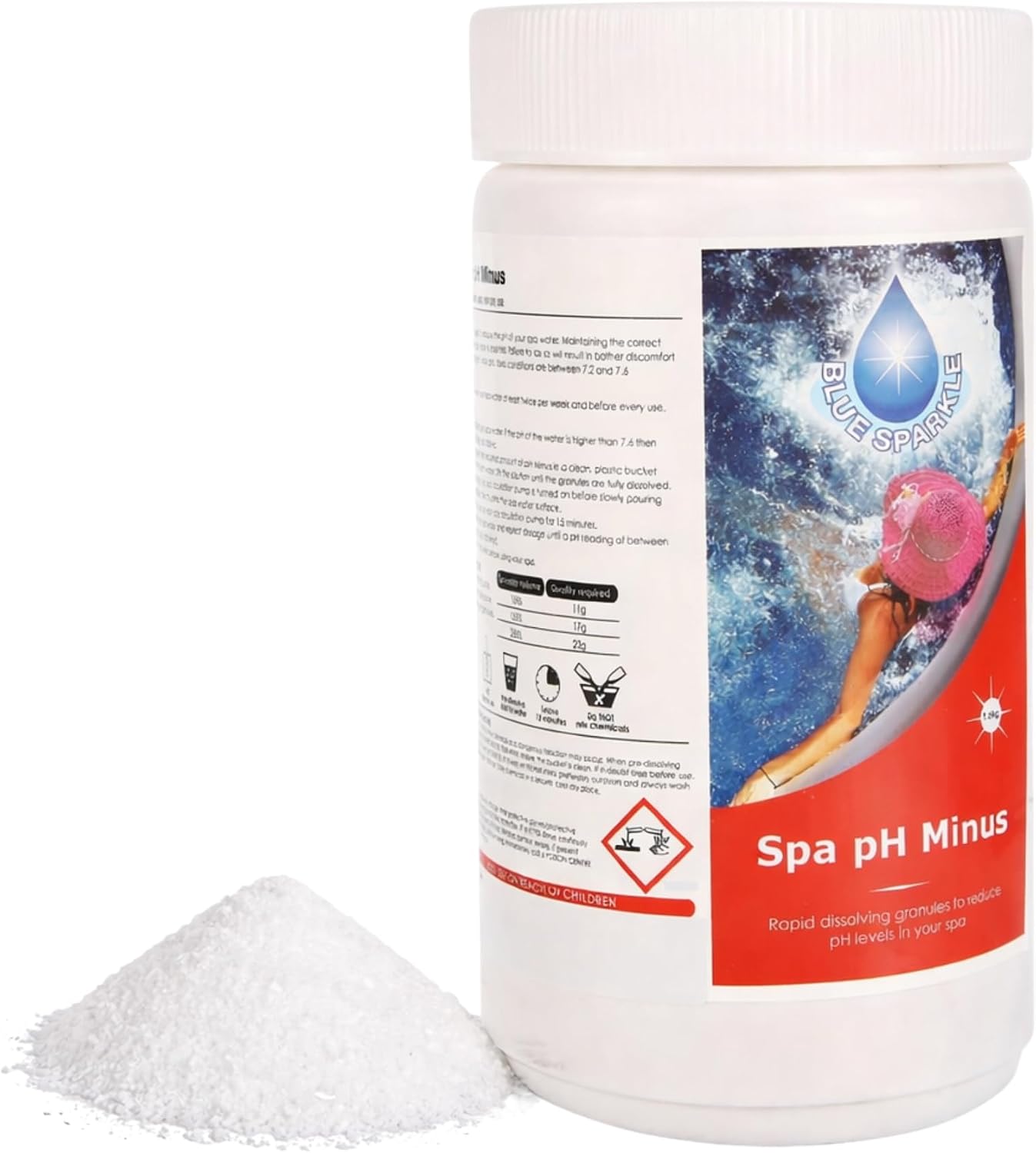 1.5 kg pH Minus Reducer Granules for Hot Tubs, Above Ground and Paddling Pools, pH Level Decreaser for Spa and Pool Water Balance, Reduces Alkalinity, Improves Water Quality and Chlorine Efficiency