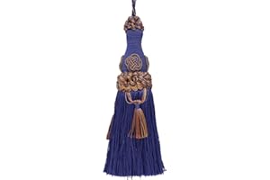 DÉCOPRO Elegant 6" (15cm) Key Tassel, 4" (10cm) Loop accented with Rosette and Tassels (Style# BKT) Navy Beige Blue Multicolor #5817 (Navy Blue, Royal Blue, Golden Beige) Sold Individually