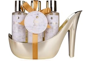 Set de baño Accentra set de regalo para mujer MÁRMOL con tacón alto - set de cuidado de 3 piezas con Gel de ducha, baño de burbujas y loción corporal – cumpleaños, día de San Valentín & Navidad (Oro)