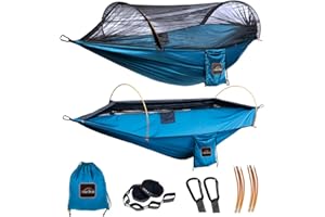 AnorTrek Hammock Profesional de Camping con Red de Mosquitos, Doble Hamaca Portátil Ligera con Dos Correas de Árbol de 3m, Hamaca de Nylon 230T para Acampar, Senderismo, Jardín, Mochilero.
