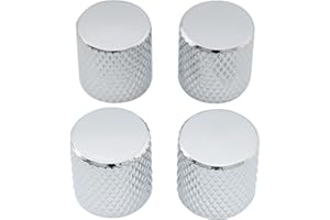 Musiclily Metrisch Metall Flat Top Knurled Metall Knopf Dome Knobs Potiknopf für Telecaster E-Gitarre oder Bass, Chrom(4 Stück)