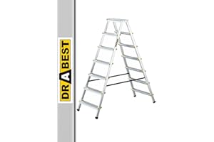 Drabest ESCALERAS Serie Pro Escalera Doméstica de Aluminio de Doble Cara de 2x7 Peldaños 150kg - Escalera de Tijera de Aluminio - Escaleras Multiusos - Escalera de Tijera Plegable - 51x156x16cm