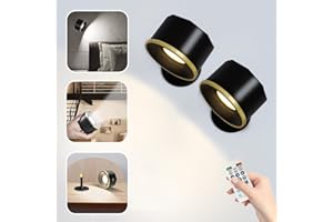 AANYHOH Lampa ścienna LED do wnętrz, USB lampa ścienna z akumulatorem, RGB lampy ścienne wewnętrzna z baterii, Ściemnialne Obracana o 360°, Lampa do czytania do salonu sypialni przedpokoju, Czarny - 2 sztuka