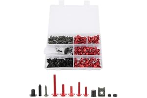 Tomotato 198 Pièces Kit Boulon de Carénage, M5 M6 Vis de Pare-Brise de Moto Attaches Colorées Boulons de Carénage Kit de Clips D'écrous Kits de Montage(Rouge)