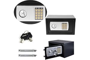 DICN Safes for Home Fireproof Waterproof with 2 Manual Override Keys, 8.5L Security Safe Cash Box with Double Digital Keypad and Safety Key Lock Cabinet Safes, Black