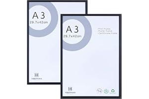 YEEPHAN A3 Black Picture Frames - Solid Wood Frames with perspex Front for Wall Mount,29.7x42cm Photo Frame/Paintings Frames/Poster Frame/a3 certificate frame for wall and home decor,Set of 2