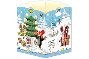 TRÖTSCH - Windlicht Adventskalender "Der kleine Maulwurf" - Weihnachtskalender mit 24 leuchtenden Motiven: Adventskalender mit Adventskarte und Umschlag zum Verschicken