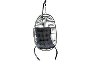 SEDOL Hanging Egg Chair with Stand – Foldable Rattan Swing Chair for Garden, Patio or Balcony – Indoor Outdoor Collapsible Hanging Seat with Cushion – Summer Relaxation Garden Chair (Grey)