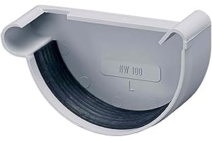 INEFA Dachrinnen Endstück halbrund, PVC NW 100, links Grau Dachrinnenzubehör, einfache Steckmontage, Made in Germany