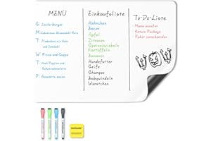 HOMiDEK Magnetisches Whiteboard Kühlschrank Magnettafel: White Board Für Menü Wochenplaner, Einkaufsliste, to do liste - Memotafel Für Büro Schule Zuhause mit 3 Markers und Radierer, 33x51cm