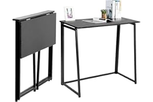MEUBLE COSY Scrivania per Computer Pieghevole Postazione di Lavoro per Ufficio, Studio, Piccoli Spazi, Facile da Montare, Struttura in Metallo, Nero, 80x44x74cm