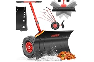 Masko Schneeschaufel auf Rädern höhenverstellbar - 5-Fach Schneeräumen, rückenschonender Schneeschieber, Schneeschild 75 cm Arbeitsbreite-Höhe 42, platzsparend zusammenklappbar, Rot