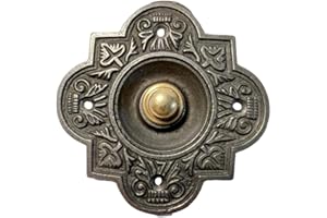 THORNESS Pulsante tradizionale per campanello in ghisa, a forma di quadrifoglio, 10 x 10 cm, pulsante in ottone con bordo in ghisa, pulsante per campanello in stile vintage