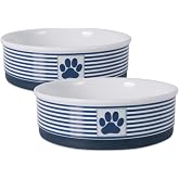 Bone Dry Paw &amp; Patch Seramik Evcil Hayvan Koleksiyonu, B&uuml;y&uuml;k Set, 19 x 6 cm, Deniz Mavisi, 2 Par&ccedil;a