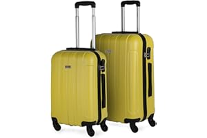 ITACA - Maletas de Viaje Rígidas ABS - Maleta de Viaje Cabina, Maleta Mediana y Maleta Grande - Asa Telescópica, 4 Ruedas Giratorias y Candado de Combinación, Amarillo, 55 cm + 63 cm