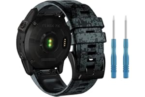 SeNool Armband für Garmin Fenix 7X/6X GPS /6X PRO /5X GPS /5X Plus/3 HR, [26mm QuickFit Silikon Ersatzarmband], Uhrenarmband für Garmin Tactix Delta/Enduro/D2 Bravo/Descent Mk2i - Tarnung schwarz