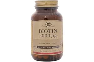 Solgar Biotin 5000 mcg Vegetable Capsules - High Strength Formula - Supports Hair Growth, Glowing Skin, Energy & Vitality - Health Supplement - Sugar Free - Suitable for Vegans - Pack of 50