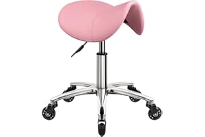 WKWKER Stołek siodłowy na kółkach obrotowy regulowany stołek grube skórzane siedzenie stołek kosmetyczny krzesło do kuchni stołek kreślarski laboratorium biurowego stołek do masażu różowy