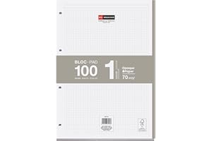 Miquelrius Recharge de feuilles A4 100 feuilles quadrillées 5 mm 4 trous Gris