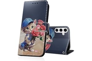 DiaryTown Funda para Samsung Galaxy A15 5G Cartera Carcasa Libro de PU Cuero Tapa Flip Folio Case Dibujos Ranura Tarjeta Función Soporte Antigolpes Protectora Cover Galaxy A15 4G - Rosa Roja y Gato