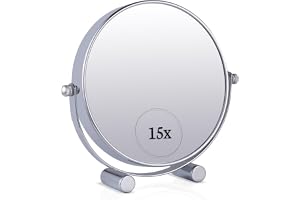 Mirrorvana Sminkspegel med 15 x förstoring – 15 x dubbelsidig design – perfekt för skrivbord, sminkbord eller butiksvisning – 15 cm hög x 17 cm bred (krom)