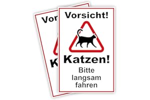 ‎STROBO 2 Stück XXL Vorsicht ! Katzen bitte langsam fahren Schild 30 x 40 cm aus stabiler PVC Hartschaumplatte 5mm mit UV-Schutz von STROBO
