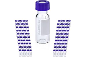 ALWSCI Fiale HPLC da 2 mL Fiale di Vetro, Fiale per Autocampionatori Trasparenti da Laboratorio, Fiala Trasparente 9-425, Tappo a Vite Blu con foro, Setti in Silicone Rosso PTFE e Bianco, 100 pz.
