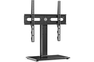 FITUEYES Uniwersalna obrotowa podstawa pod telewizor ze wspornikiem do telewizorów 27-55 cali - Podstawa pod telewizor z regulacją wysokości, podstawa ze szkła hartowanego i zarządzanie kablami, maks. VESA 400x400mm, Udźwig 40 kg