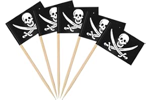 AhfuLife 100 Pirata Bandiera Stuzzicadenti da Cocktail, Bandiere Stuzzicadenti per Panini, Tazze di Carta, Torte, Frutta, Stoviglie, Forniture per Feste, Decorazioni Bar (100 PCS, Pirata)