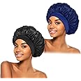 2Pcs Silk Bonnet for Sleeping, Satin Hair Bonnets, Soft Elastic Band Silk Sleep Cap, Silk Hair Wrap for Curly Hair