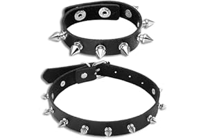 HUSHRICH 2Pcs Punk Spiked Choker and Bracelet, Adjustable Black Goth Necklace Collar Leather Spiked Goth Choker Collar for Women Halloween Costume 80s 90s Jewelry Punk Accessories