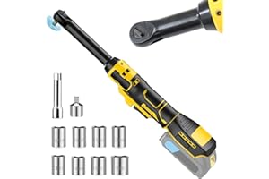 BUILRAND 3/8" Extended Cordless Ratchet Wrench for Dewalt 20V Series Batteries 16cm Extended Head 90N.m Electric Power with 8 Metric Sleeves, Extended Long Neck Powered Ratchet Wrench, No Battery