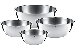WMF Bol Gourmet - Set de 4 Cuencos de Mezcla (0,75L, 1L, 2L, 2,75L), Apilables, Acero Inoxidable Cromargan 18/10, Apto para Lavavajillas