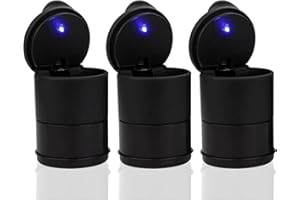 GENERIC 3 Pcs Car Ashtray Set with Lid - Smell Proof Smokeless Cylinder Design - Portable Plastic Cup Ashtrays for Car Travel Home & Office Use - Black