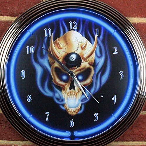 8 BALL SKULL NEON CLOCK - Real Neon (not LED)