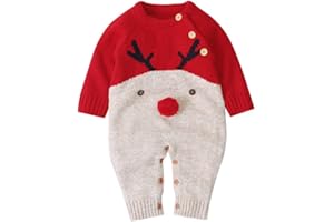Geagodelia Carino Natale Maglioni Cappotto da Neonati Unisex Manica Lunga Pagliaccetti Lavorati a Maglia Tuta Renna Abiti Complessivi 0-18 mesi da Bambini