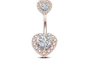OUFER 14G Piercing au Nombril Acier Chirurgical Argent Femme Anneau de Nombril Barbell Coeur CZ Zircons Fille Bijoux de Piercing
