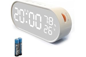 Voniobuy Réveil Numérique, Réveil avec Grand Écran LED Tactile, 2 Alarme 12/24H, Fonction Snooze/Luminosité Réglable, Suivi de l'Humidité et Température pour Matin Nuit, Piles ou USB Port Beige