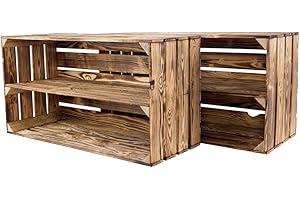 VINTAGE MÖBEL 24 GMBH 2X Vintage-Möbel24 großes geflammte Schuhregal 68x40x30cm Regal Obstkiste Ablage Wandregal Holzkiste