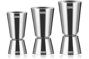 PEUTPY 3 Pièces Doseur Cocktail,Cocktail Jigger,Verre doseur cocktail,Doseur à alcool double,Cocktail Doseur,Mesure de Bar,Barman Professionnel,Pour bar,fête,vin,cocktail