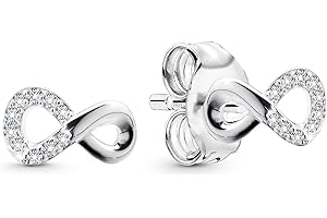 WANTNI Women's 925 Sterling Silver Cubic Zirconia Infinity Stud Earrings, Fashion Jewellery for Women and Girls, Mother's Day Birthday Gift.