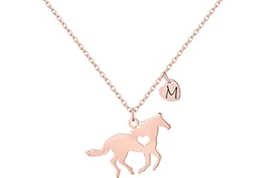 TINGN Cadeau de chevaux pour filles et femmes - En acier inoxydable - Cadeau pour chevaux - Chaîne avec pendentif en forme de cœur - Chaîne avec pendentif en forme de lettre - Bijoux pour filles et